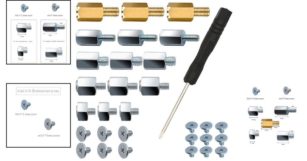 Complete PCIe NVMe M.2 SSD Screw Kit with Magnetic Driver for Easy Install