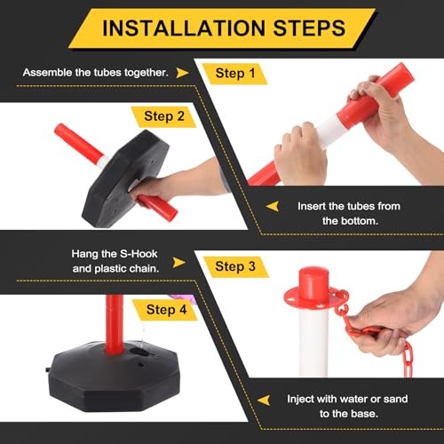 6Pcs Traffic Delineator Post Barrier with Fillable Base, 5ft Plastic Red/White