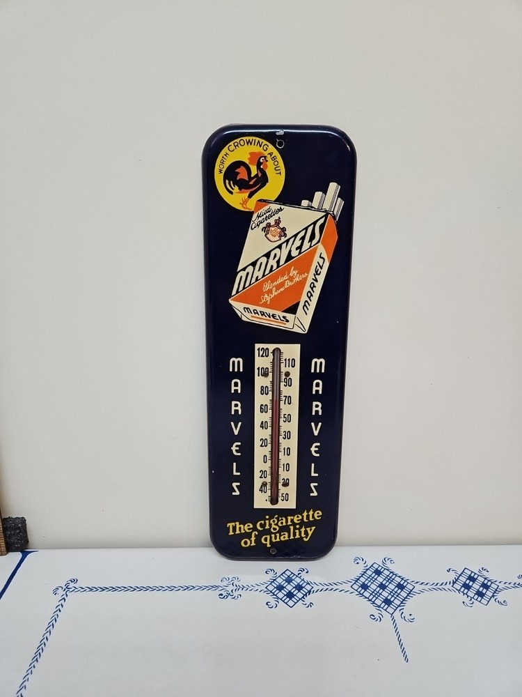 MARVELS Mild CIGARETTES WORTH CROWING ABOUT 1940s Working THERMOMETER Clean
