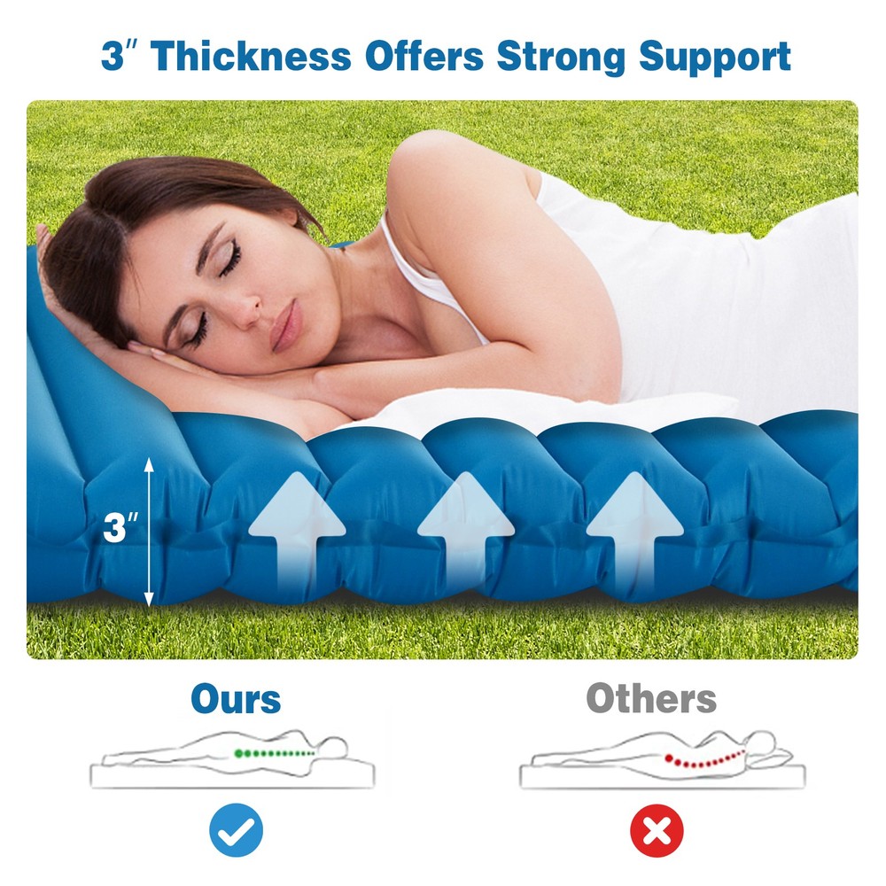 Inflatable 3 Inch Camping Sleeping Pad Waterproof & Comfortable Sleeping Mat
