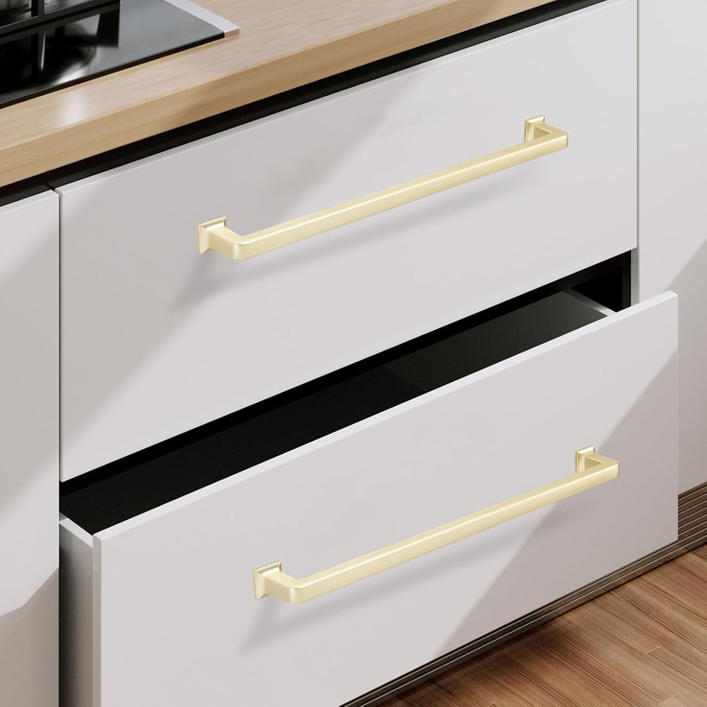Brushed Brass 10" Cabinet Handles - 10 Pack Gold Kitchen Pulls & Hardware