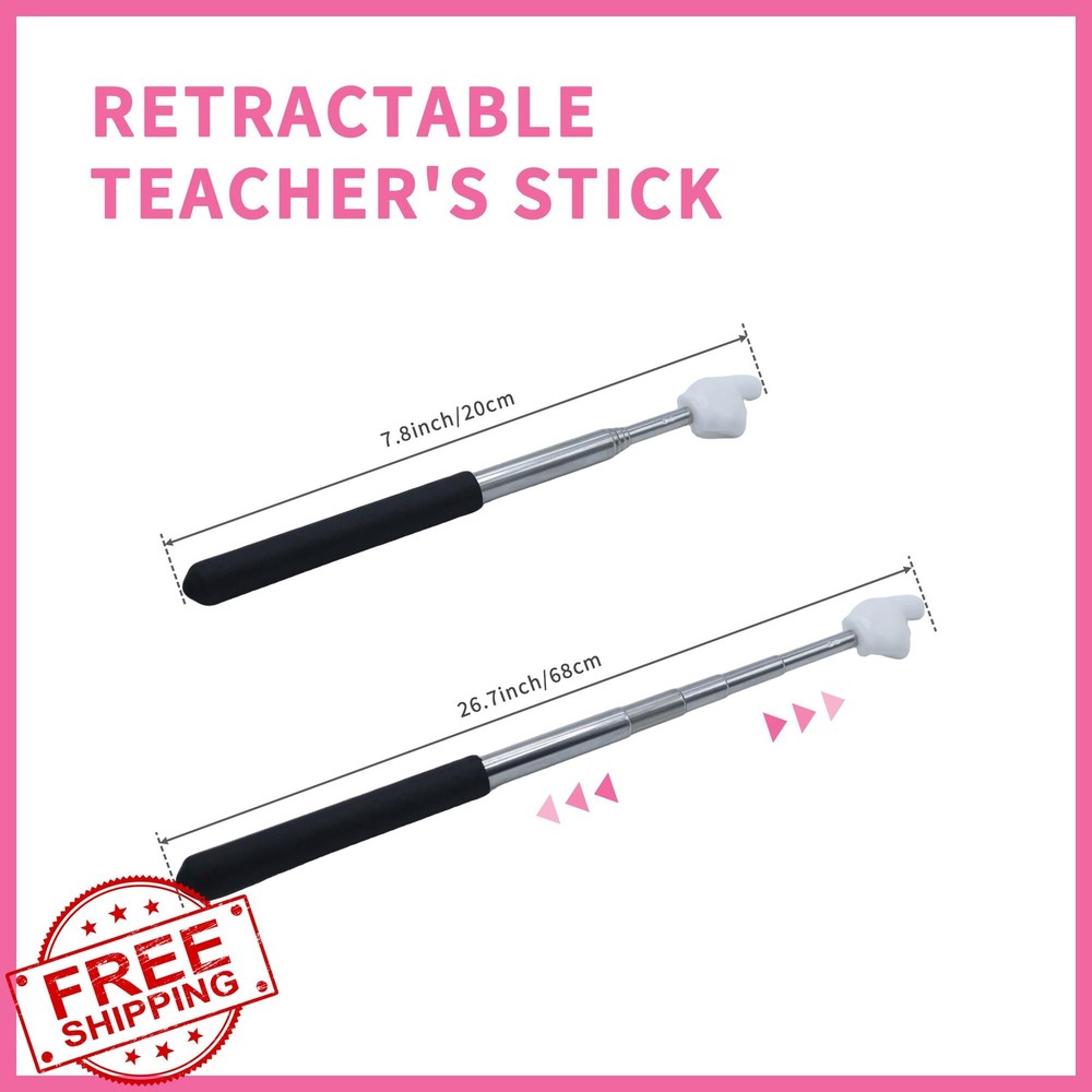 2pc Retractable Teacher Pointer Stick Black Extendable