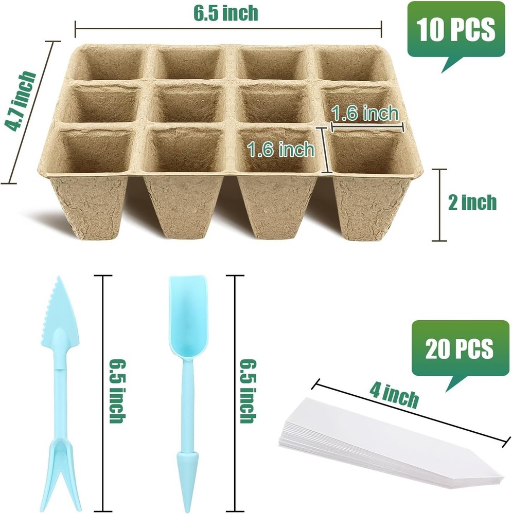 Seed Starter Tray Peat Pots Kit Biodegradable Germination Seedling Trays 120Cell