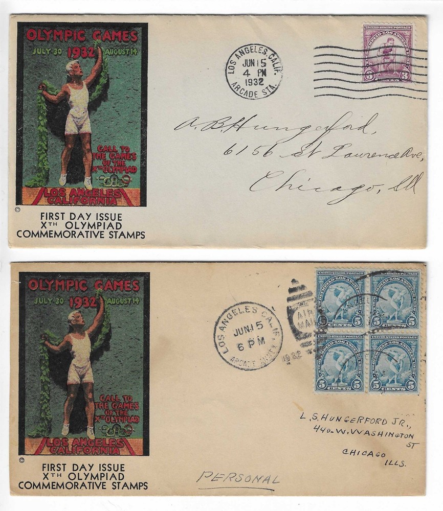 FDC's   # 718-9, 719-9   --  1st Olympic Cover Co.