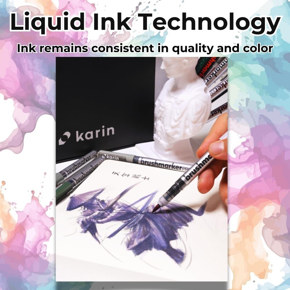 Brushmarker Pro 12pc Basic Colors brush tip markers Set Blendable Water-Based...