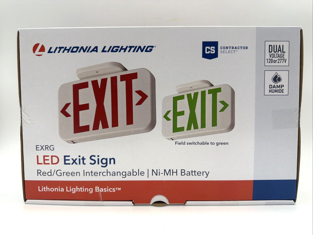 1 PC Lithonia Lighting EXRG EL M6 Thermoplastic LED Exit Light, Switchable Red/G