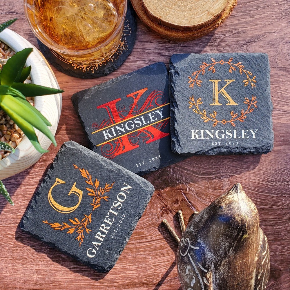 Custom Made Monogram Personalized Slate Stone Drink Coasters SLCCT