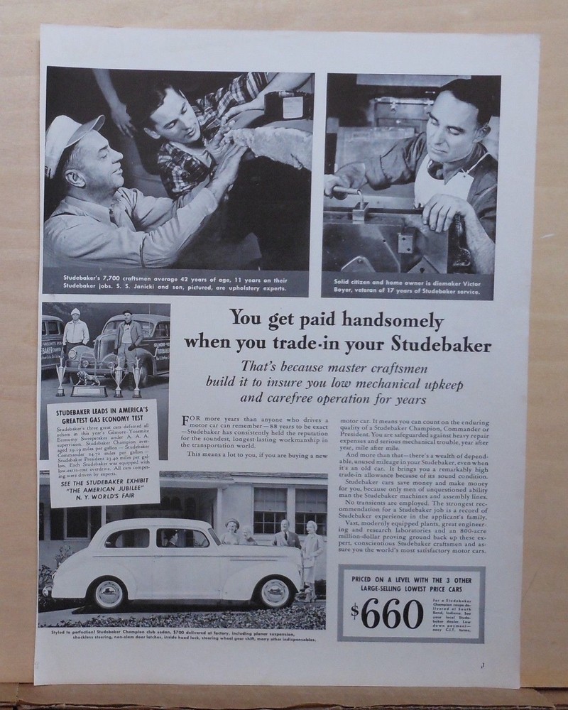 1940 magazine ad for Studebaker - Master craftsmen S.S. Janicki, Victor Boyer