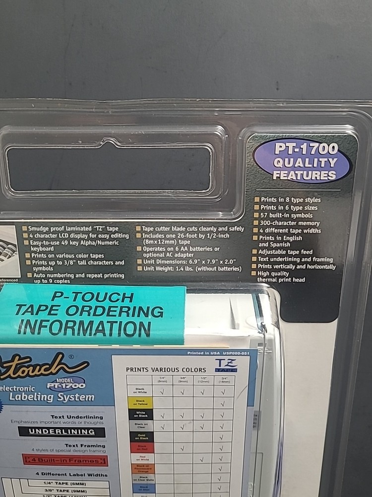 Brother P-Touch PT-1700 Electronic Labeling System Label Maker New Vintage