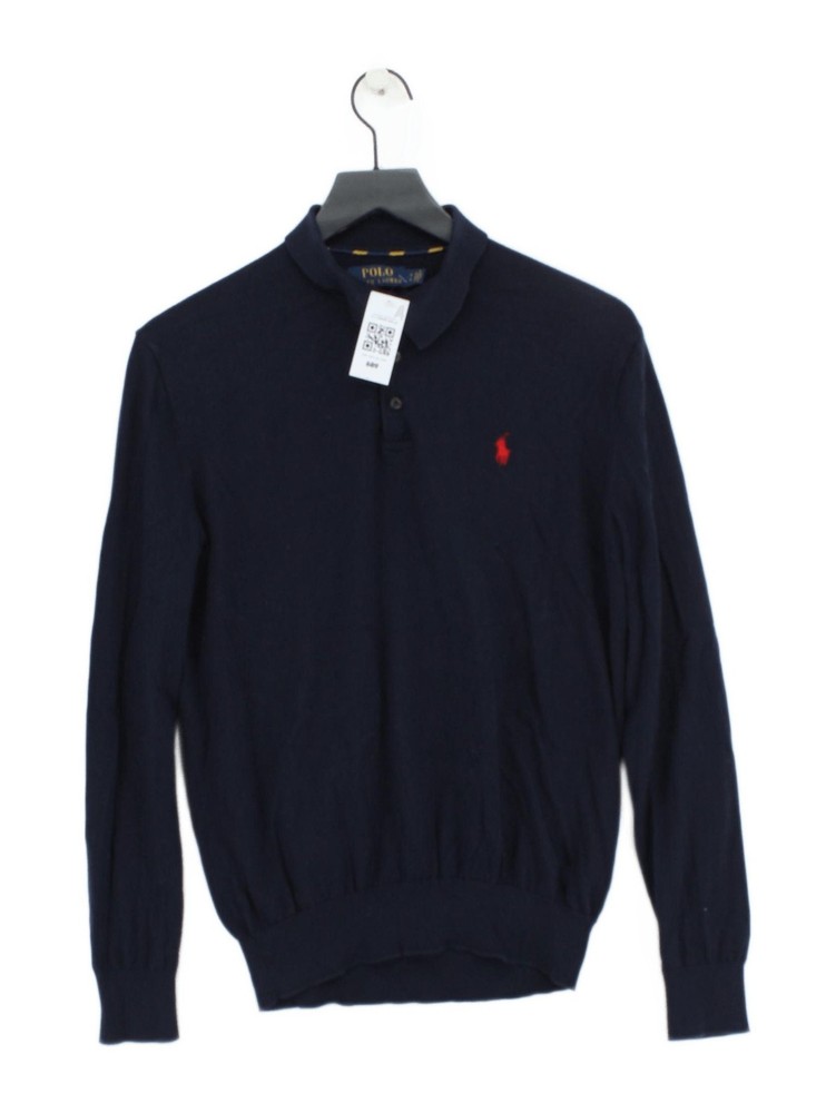 Ralph Lauren Men's Jumper S Blue 100% Cotton Collared Pullover