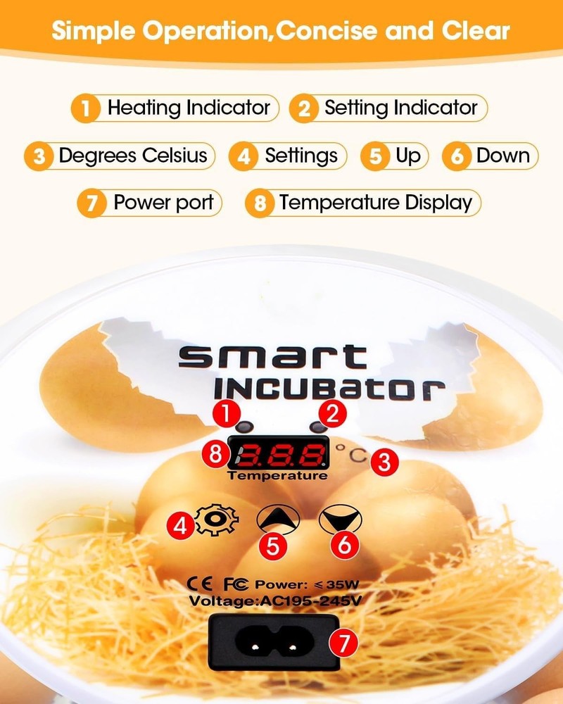 Automatic Egg Incubator with Turning Control for Hatching Chicken, Duck, Goose,