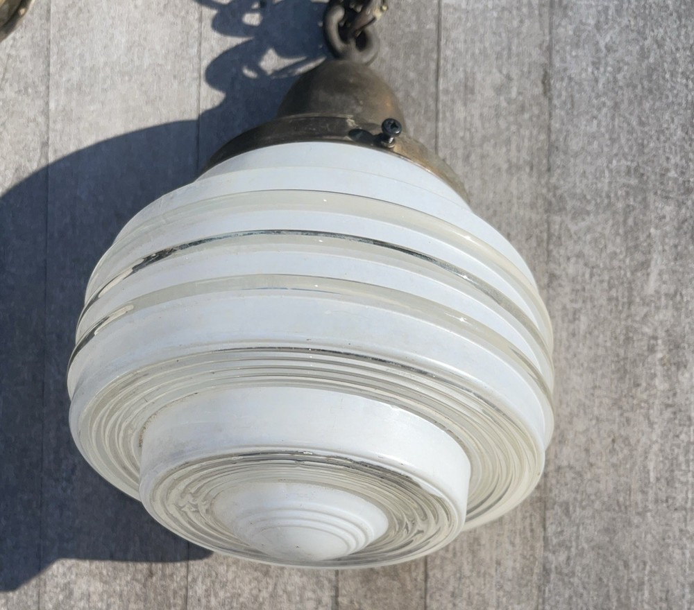 Vintage Art Deco MCM Ribbed Tiered CEILING LIGHT GLOBE ATOMIC UFO SMALL