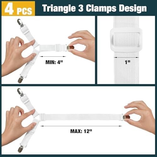Bed Sheet Holder Straps Adjustable Clips Keep Sheets Tight Wrinkle Free