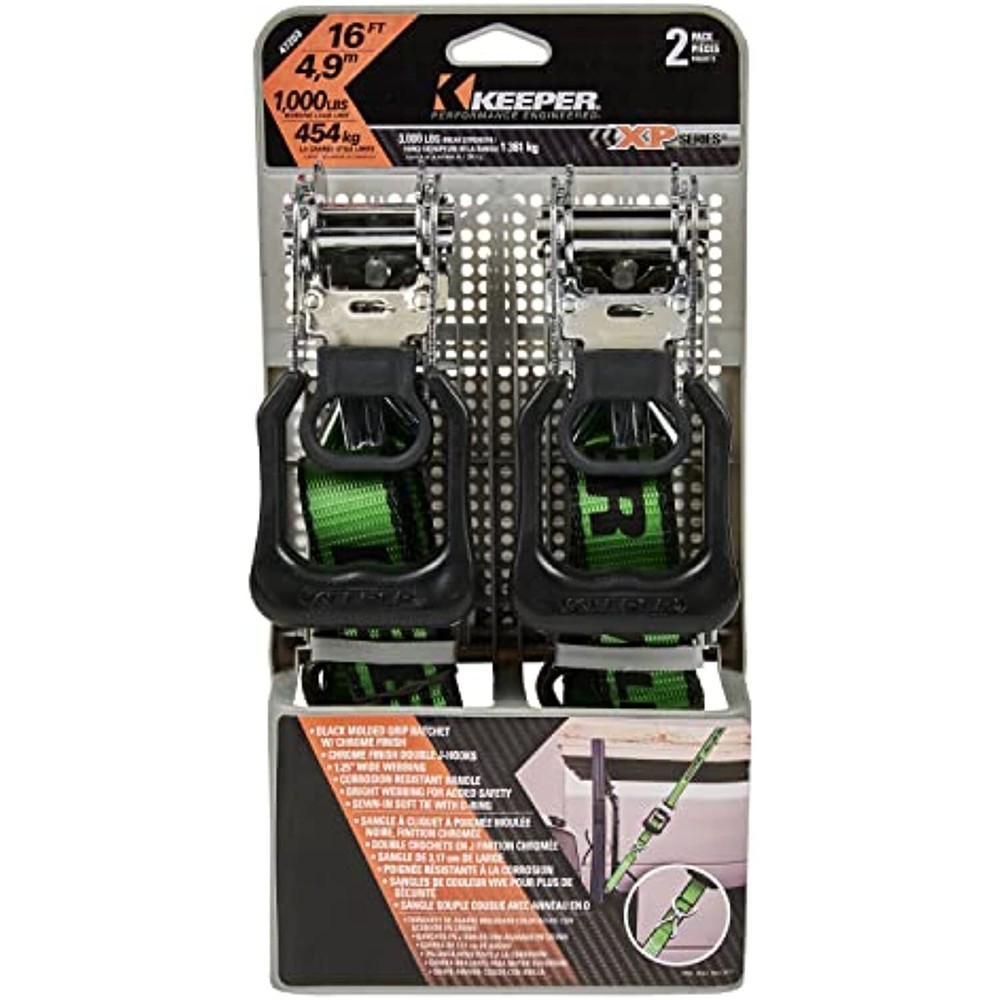 KEEPER 47203 16' Ratchet Tie-Down, 2 Pack, Green