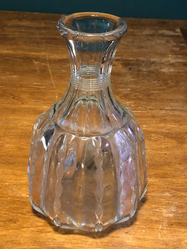 Antique Fluorescent EAPG Bulb Shaped Handblown Diamond Chain Pattern 9" Carafe