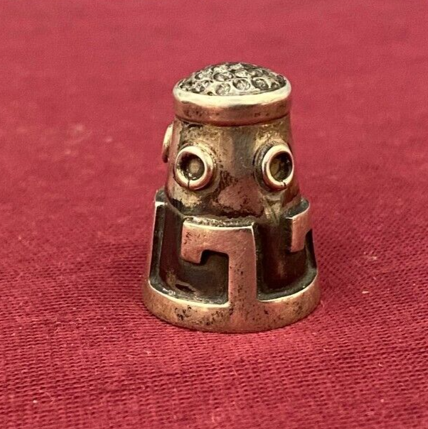 Signed Antique Brutalist Sterling Silver Sewing Thimble MCM