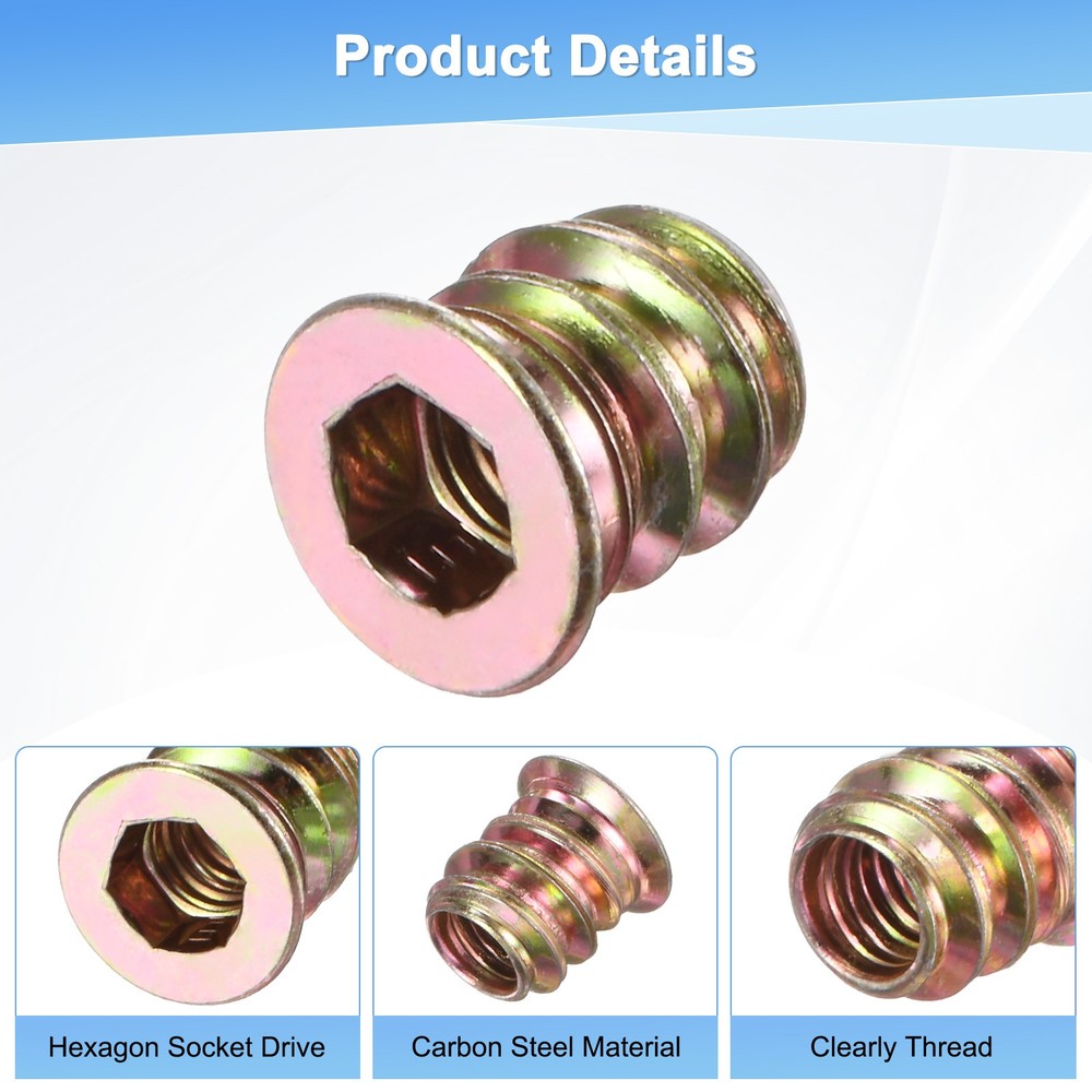20-Pack Threaded Inserts for Wood, M5x10mm Insert Nuts with A Wrench [Gold Tone]