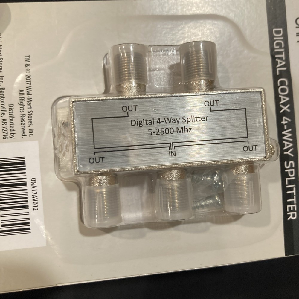 onn. Digital Coax 4-Way Splitter NEW 2017