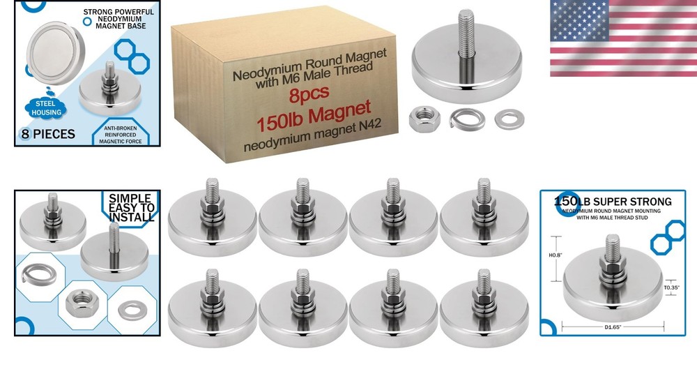 8 Pack Heavy Duty Neodymium Round Magnets - 150lb Pull Force for Various Uses