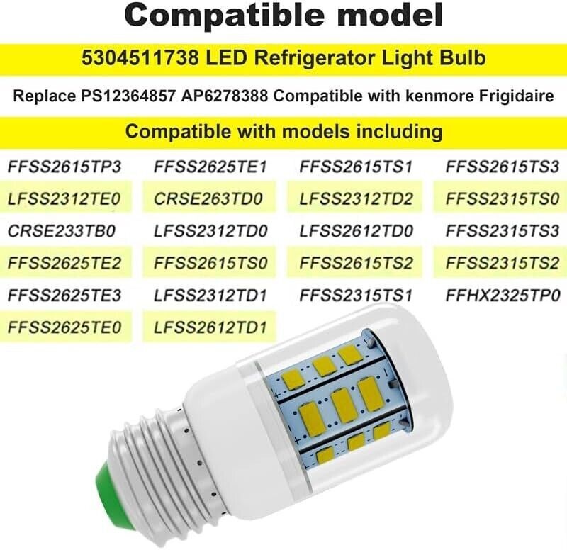 2Pcs LED Refrigerator Light Corn Bulb E27 3.5W For Frigidaire Kenmore 5304511738