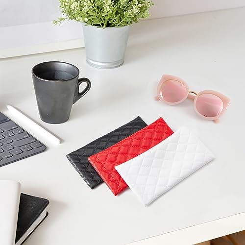 Squeeze Leather Sunglasses Pouch - 3 Pack Pu Quilted (Black, Red, White)