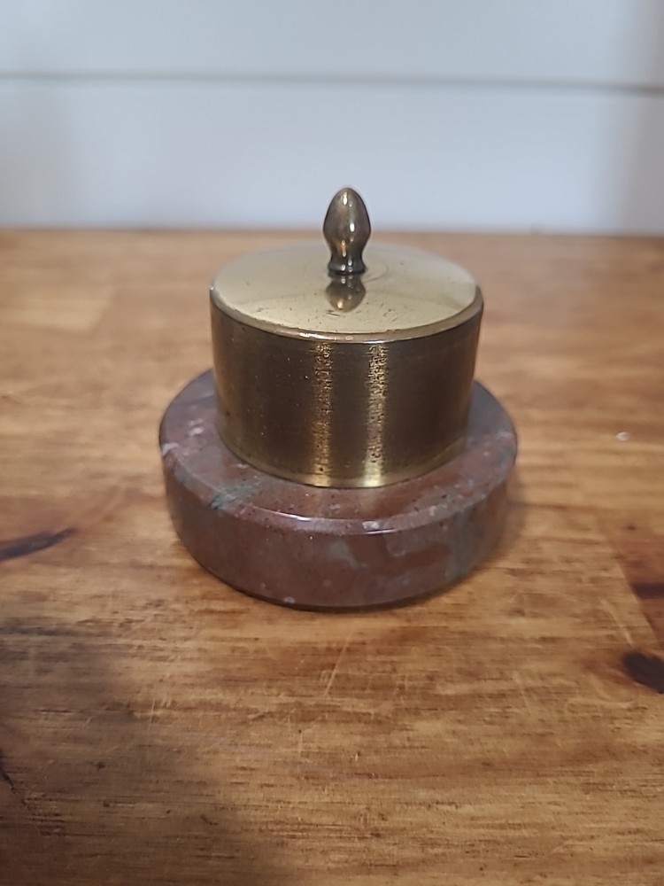 Vintage Brass Postage Stamp Roll Holder With Marble Base