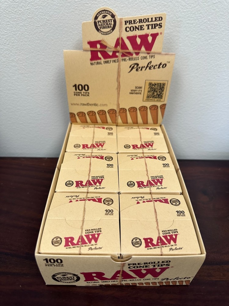 RAW Perfecto Pre Rolled Cone Tips - 6 Packs Per Box - 100 Tips Per Pack~FULL BOX