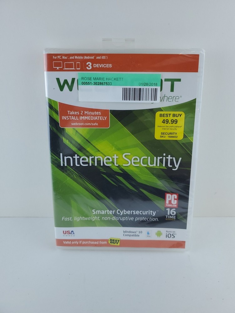 Webroot Secure Anywhere Internet Security 3 Devices for PC/MAC/Mobile NEW/SEALED