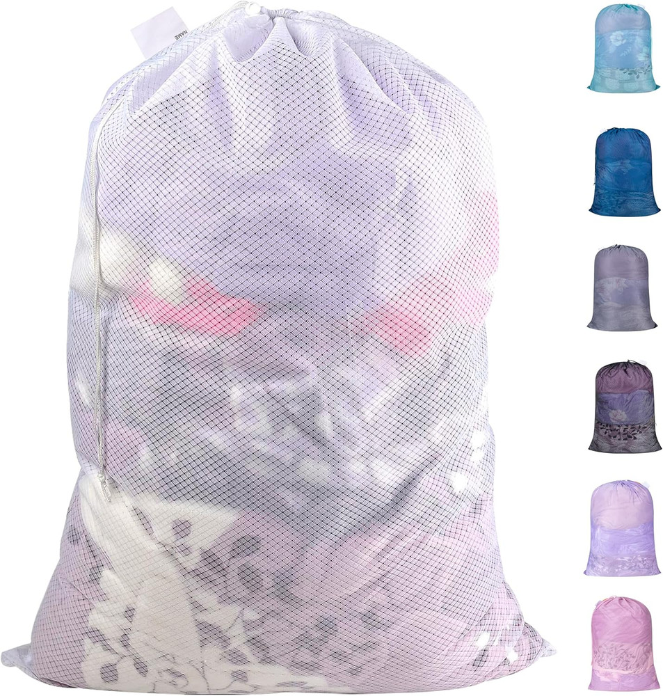 Extra Heavy Duty Large Diamond Mesh Laundry Bags with Drawstring Closure & ID...
