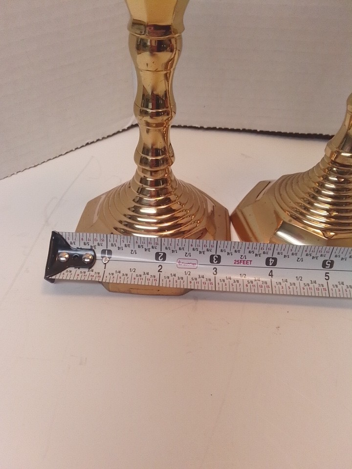 Vintage Baldwin Solid Brass Candlestick Holders Pair 8” Octagon Base Forged USA