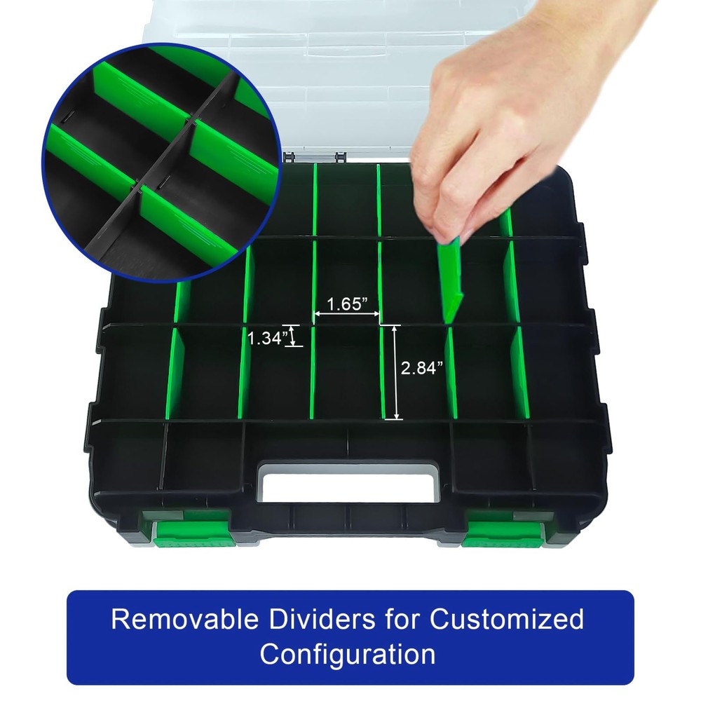 Tools Organizer Box Small Parts Storage 50-Compartment Double Side Green