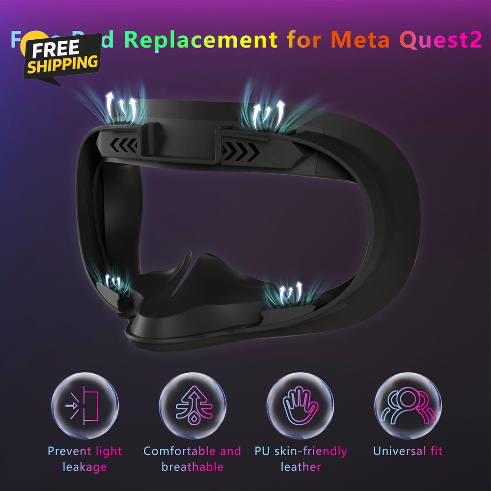 Face Pad Replacement for Oculus Quest 2 - Comfortable PU Leather &