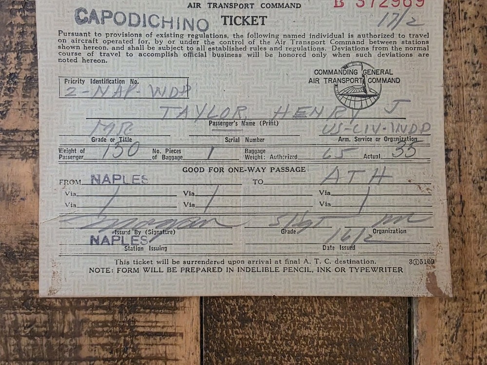 1945 Air Transport Command Army Air Forces Flight Ticket
