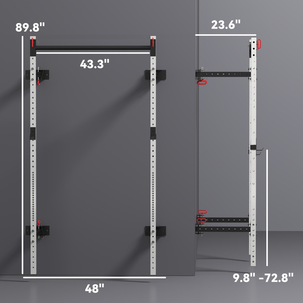 Folding Squat Rack with Pull Up Bar, 1000 Pounds Capacity, White