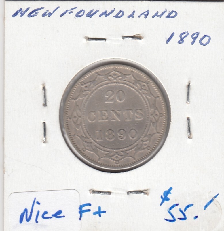 1890 Newfoundland Twenty Cent Silver Coin