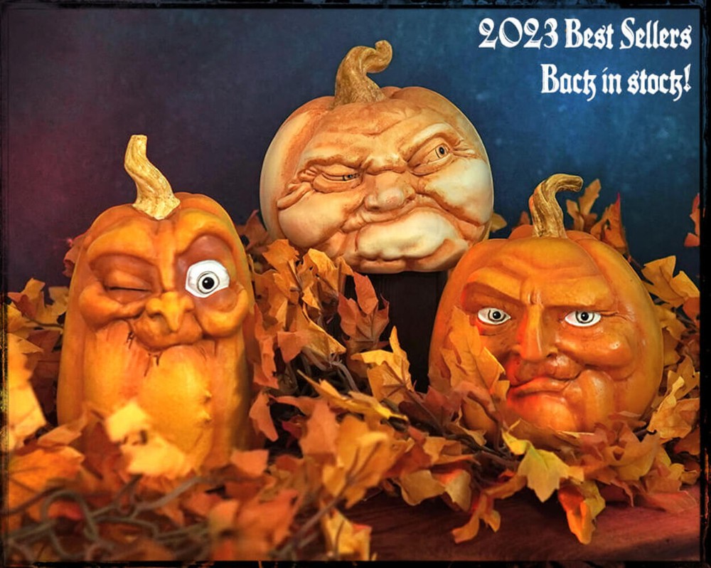 Orange Character Face Pumpkins Set/3