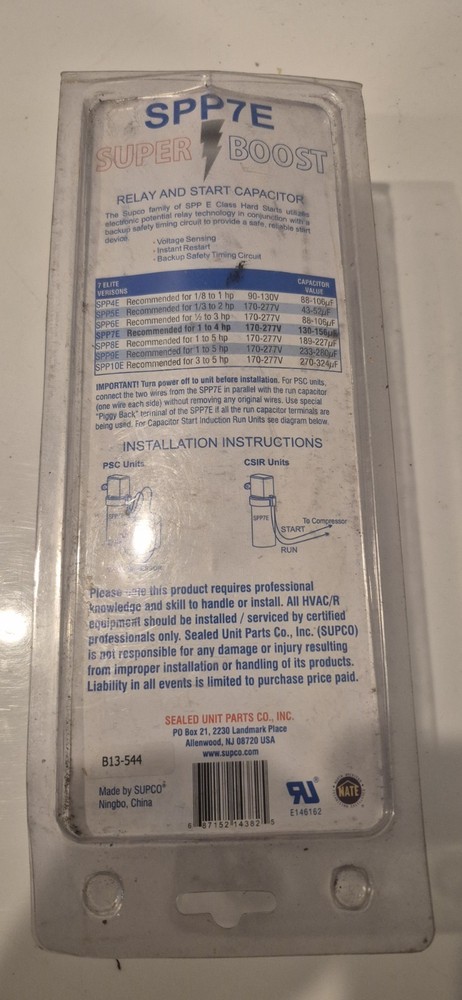 Supco SPP7E Super Boost E Series Electronic Potential Relay Hard Start Capacitor