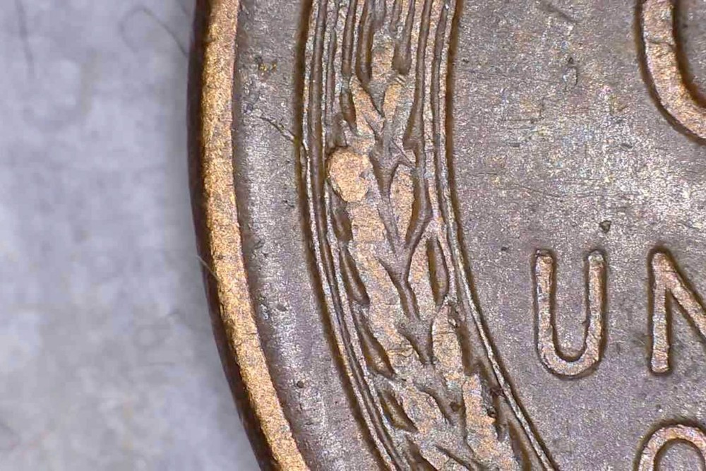 1957 D Lincoln Wheat One Cent Penny Die Chip Error