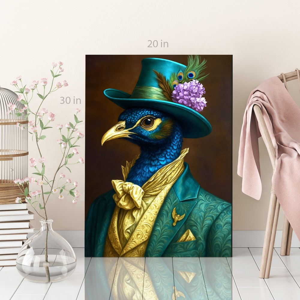 Peacock Smartly Dressed Canvas Print Wall Art Picture