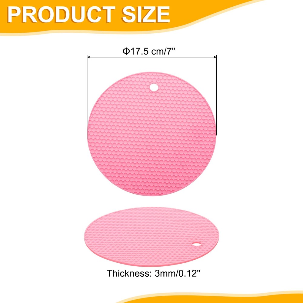 3pcs 7" Silicone Round Texture Jar Opener Pad Pink