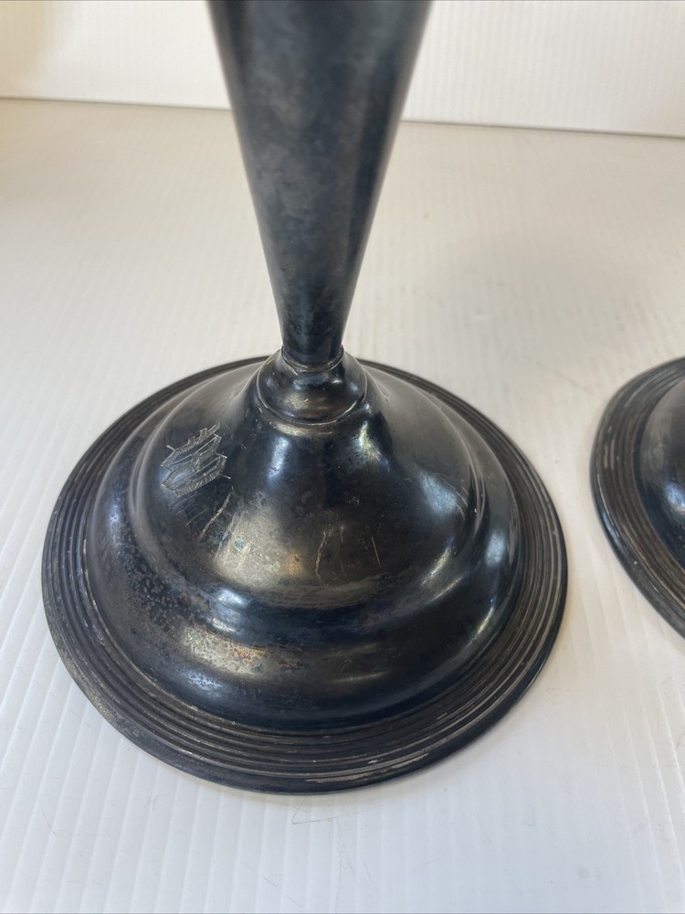 Antique E. B. Webster & Son Silverplate Pair Candle Stick Holders Spiderweb 2701