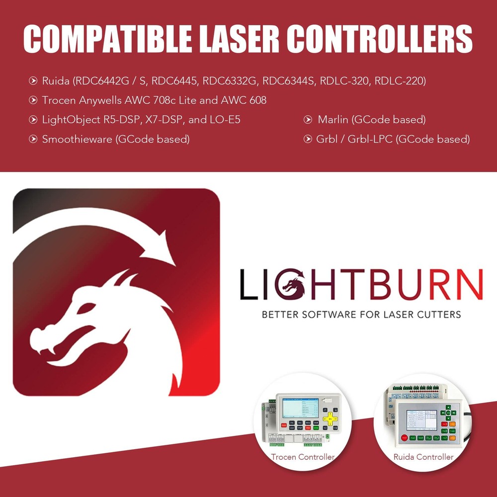 OMTech LightBurn for CO2 Laser Engraver Cutter Compatible Ruida Linux Window Mac
