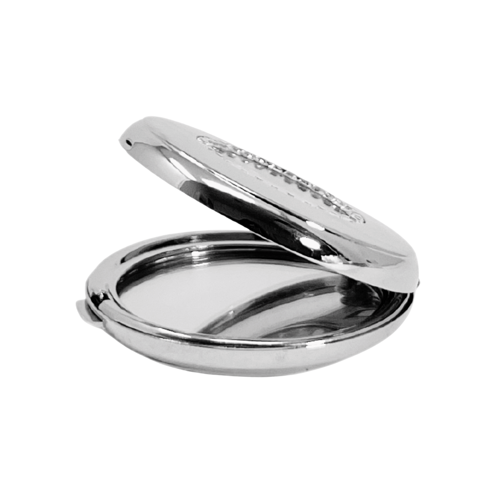RUCCI | 1X Regular Silver Circular Compact Mirror with Diamonds (2.25 in)