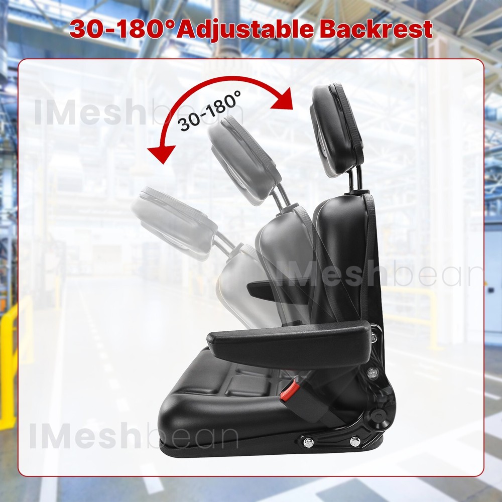 Tractor Forklift Seat Excavator Universal Adjustable Backrest Armrest Safty Belt