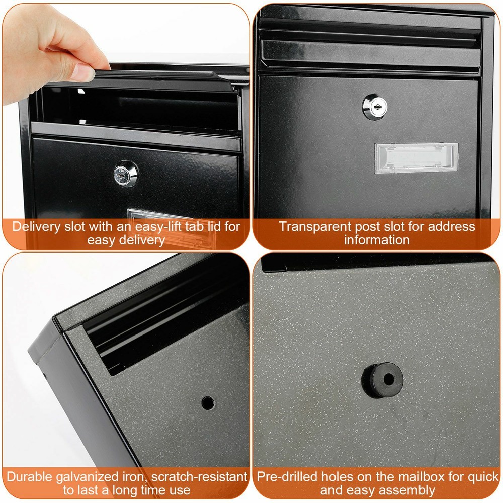 Locking Mailboxes Wall Mounted Key Lock Drop Mail Box Steel Rust-proof Post Box