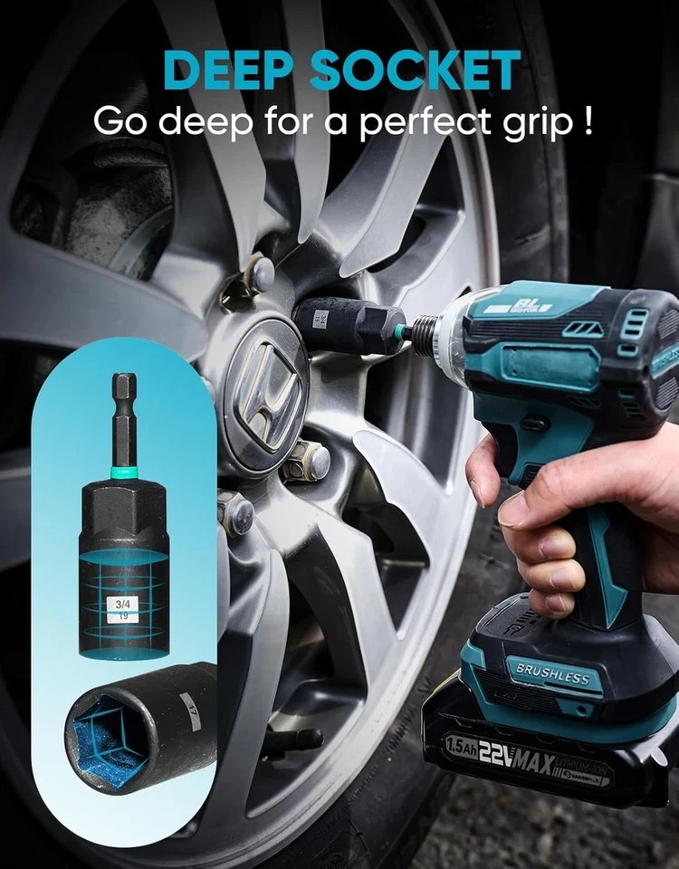 Magnetic Impact Nut Driver Set, Socket Set with Deep Driver Bit, Metric/Sae Sock