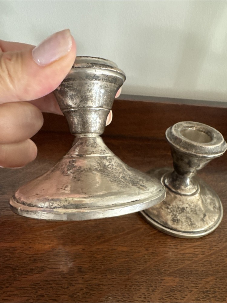 Pair Antique Sterling Silver Weighted Candlesticks, Beautiful!