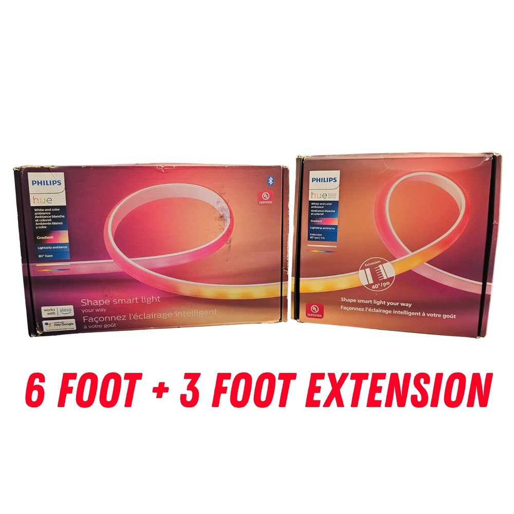 Philips Hue Bluetooth Gradient Ambiance Smart Lightstrip 6ft Base + 3ft Ext.