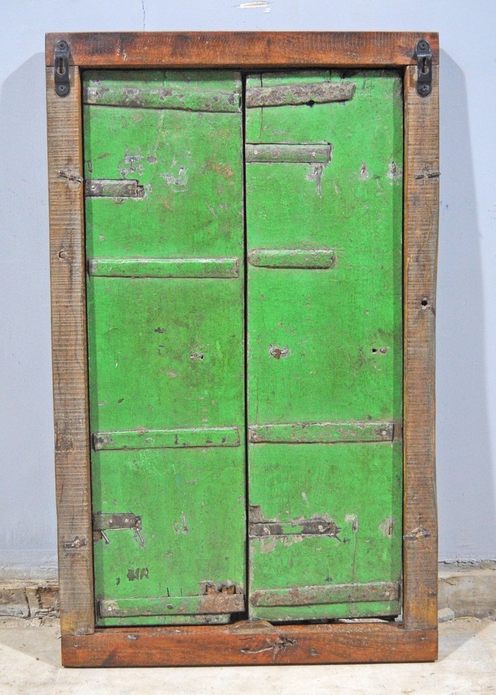 Antique Wooden Wall Decow Window Panel Frame Original Old Rustic Polychrome