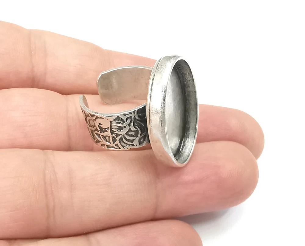 Oval Ring, Branch Ring Blank Setting, Cabochon Mounting Adjustable Resin Base